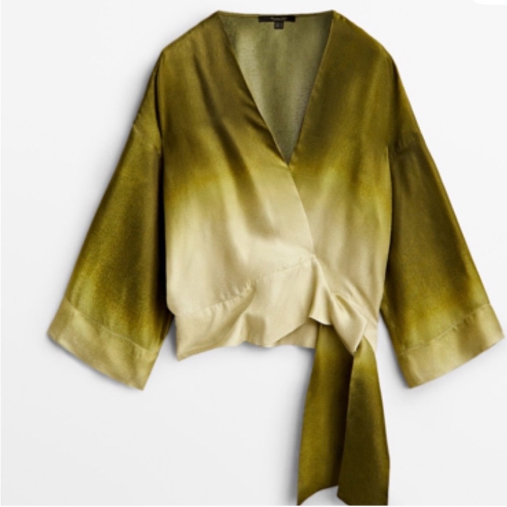 massimo dutti Elegant Olive Green ombre Wrap Top